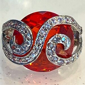 Suzanne Somers vintage orange sapphire CZ swirl cocktail ring sterling silver